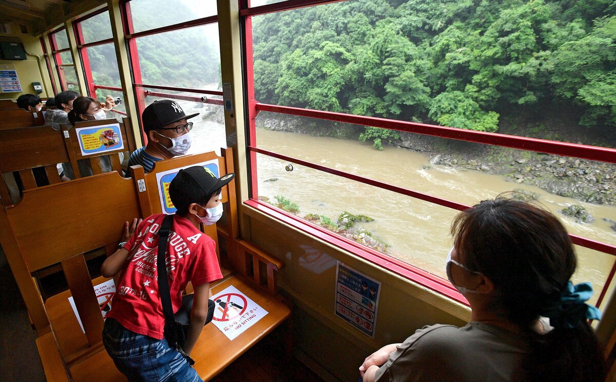 トロッコ列車再開 待ちわびた コロナで2カ月運休 親子ら雨の新緑楽しむ 京都 観光 地域のニュース 京都新聞