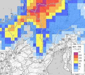 滋賀県や岐阜県の５日夕方の積雪予測図（気象庁HPより）