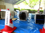 防災訓練で設置されたペット用の避難スペース（２０１７年９月、京都府八幡市）＝府提供