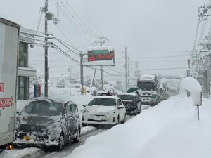 【資料写真】大雪で立ち往生した車の列（12月27日午前、滋賀県彦根市の国道８号）