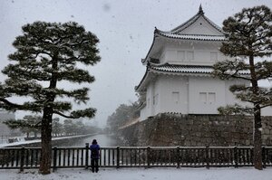 しんしんと雪が舞う二条城（１４日午前８時、京都市中京区）