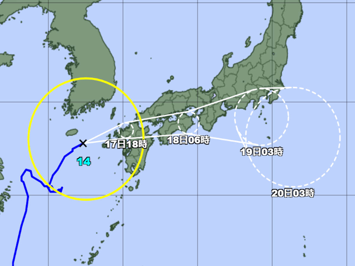 台風14号、滋賀は18日昼頃に最接近　17日夜から大雨や強風警戒を