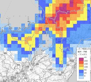 滋賀県北部の５日夕方の積雪予測（気象庁HPより）