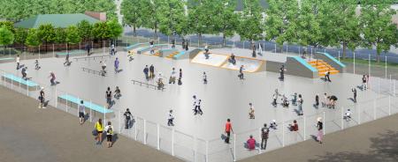 長居公園に整備されるスケートボード広場のイメージ（わくわくパーククリエイト提供）