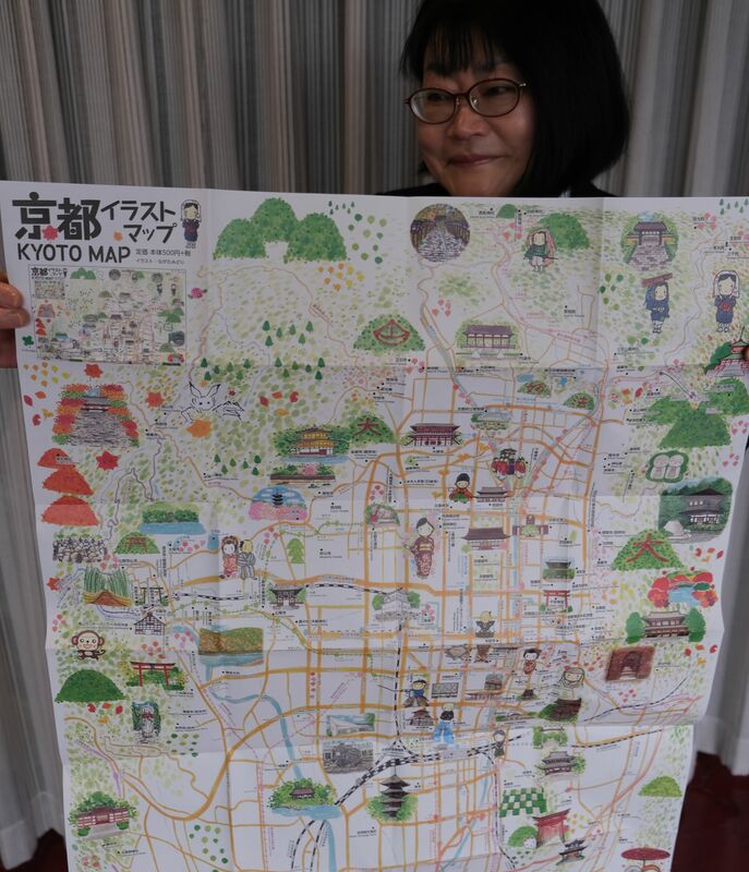 東寺や平安神宮など京都の名所がイラストマップに ながたみどりさんが