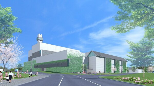 京都市南部クリーンセンターの新工場の完成イメージ図。煙突部分の展望台には有料ごみ袋の販売収入が充てられる＝京都市提供