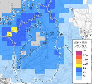 26日午前７時の滋賀県の積雪解析（気象庁ＨＰより）