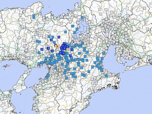 3月31日午後11時34分の地震の震度分布（気象庁ＨＰより）