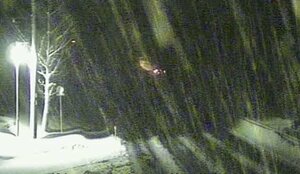 激しく雪が降る滋賀県長浜市西浅井町のライブカメラ画像（１月１３日午後１１時頃、滋賀国道事務所提供）